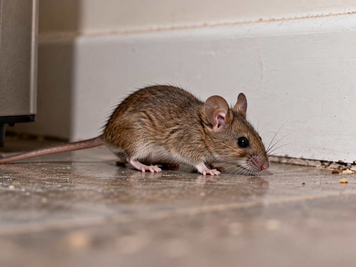House mouse by a kitchen skirting board